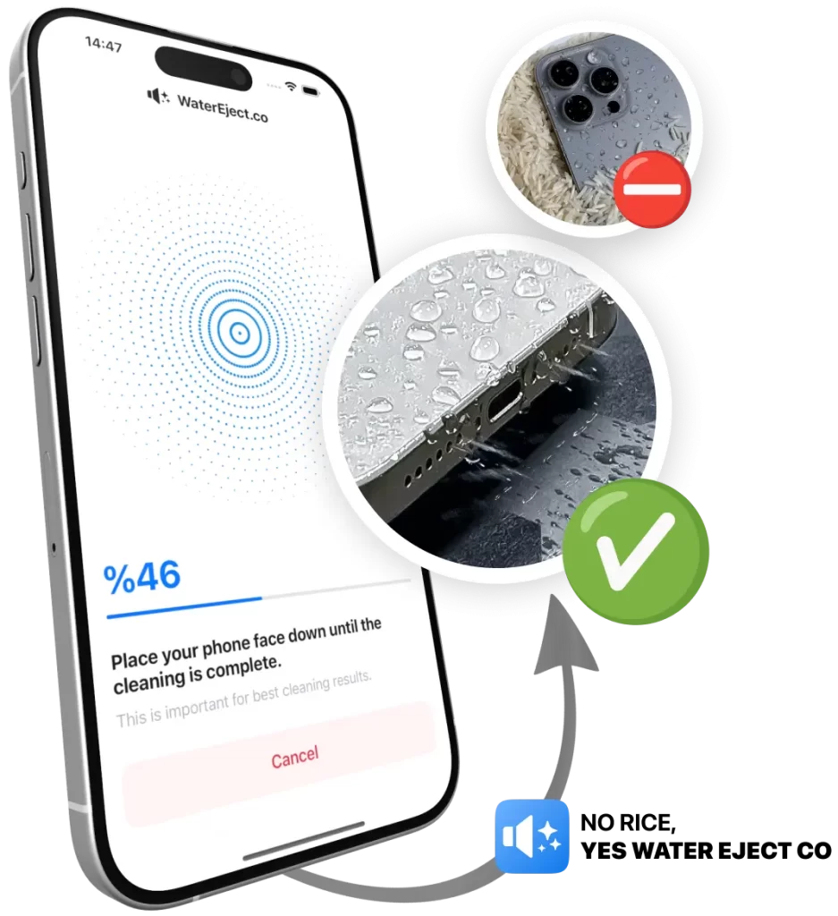 Water eject with clear wave for phone app